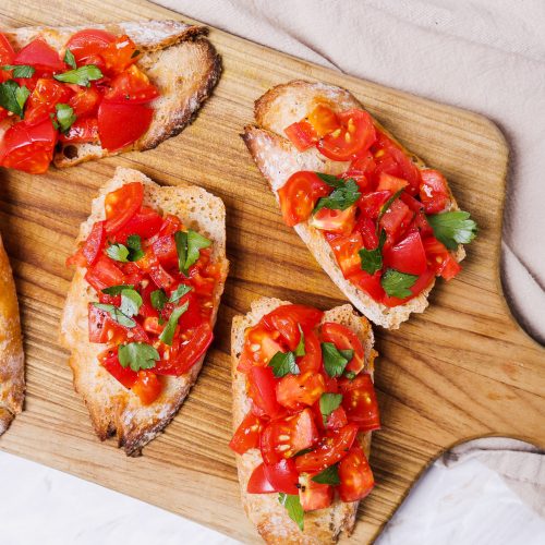 Delicious bruschetta on the board
