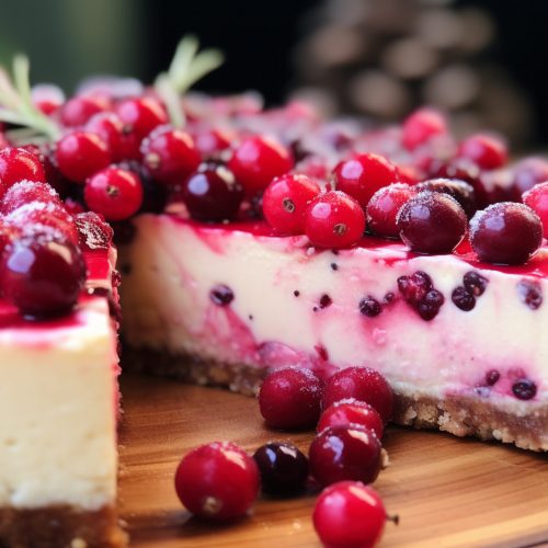 homemade cranberry cream cheese cake with fresh cranberries and mint